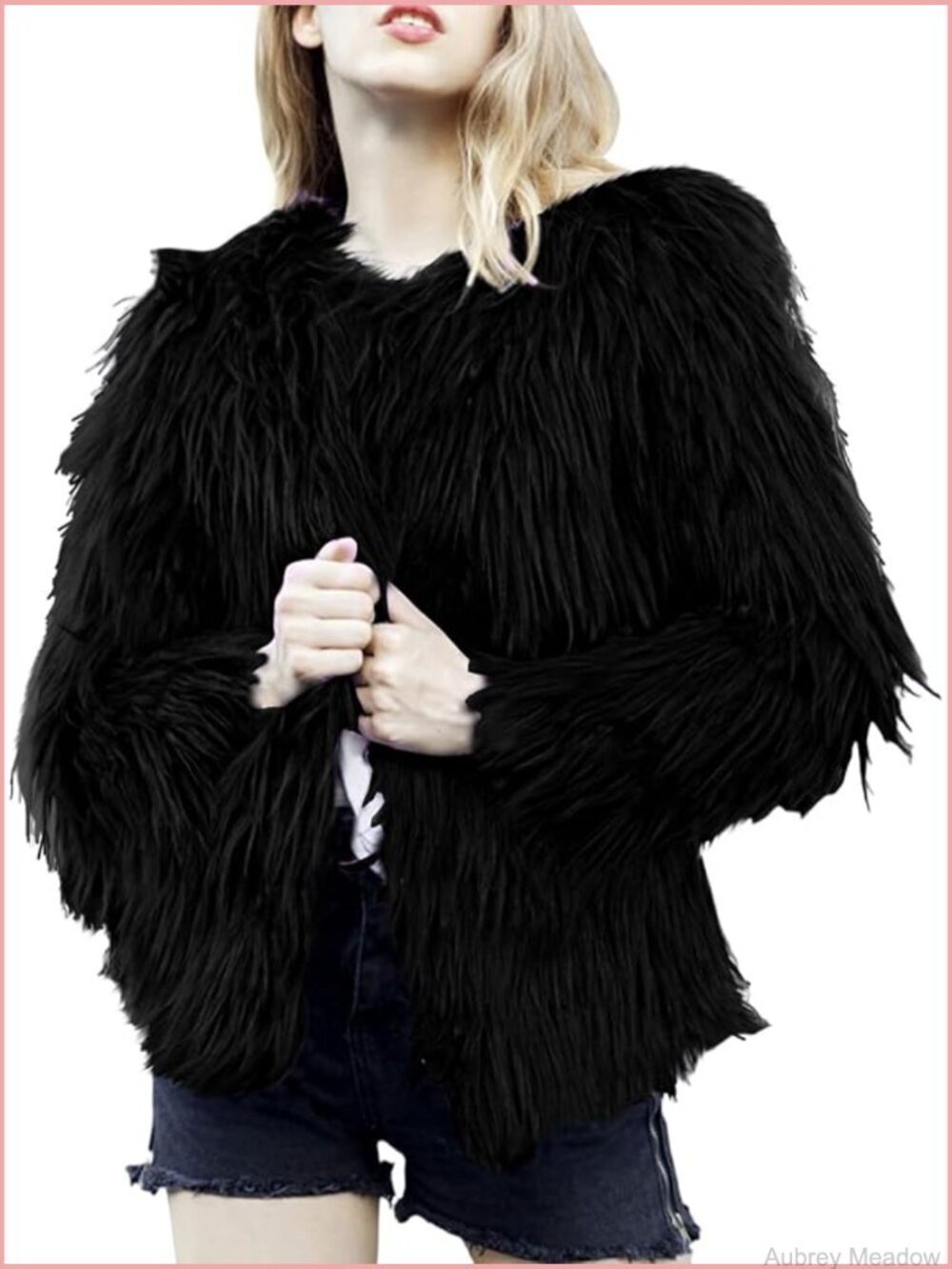 Faux Fur Coat Long Sleeve Open Front Shaggy Jacket
